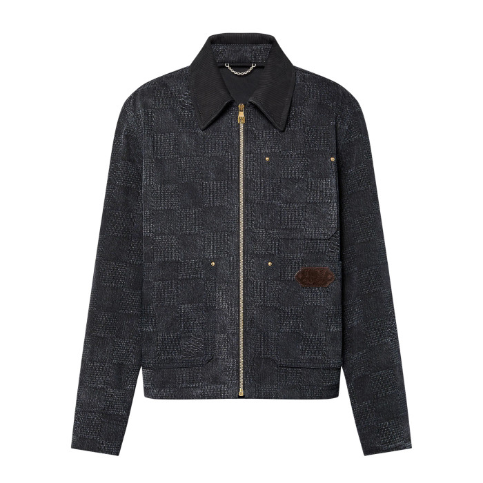 NIGO Louis Vuitton Men's Spring and Fall Black Embossed Pattern Spliced Zipper Long Sleeve Jacket #nigo74969