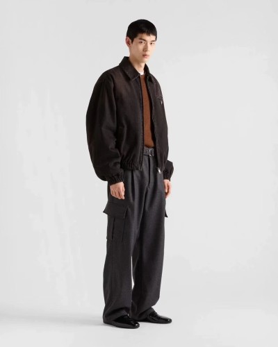 NIGO Prada Men's Autumn and Winter Solid Color Logo Applique Zipper Loose Denim Jacket #nigo74971