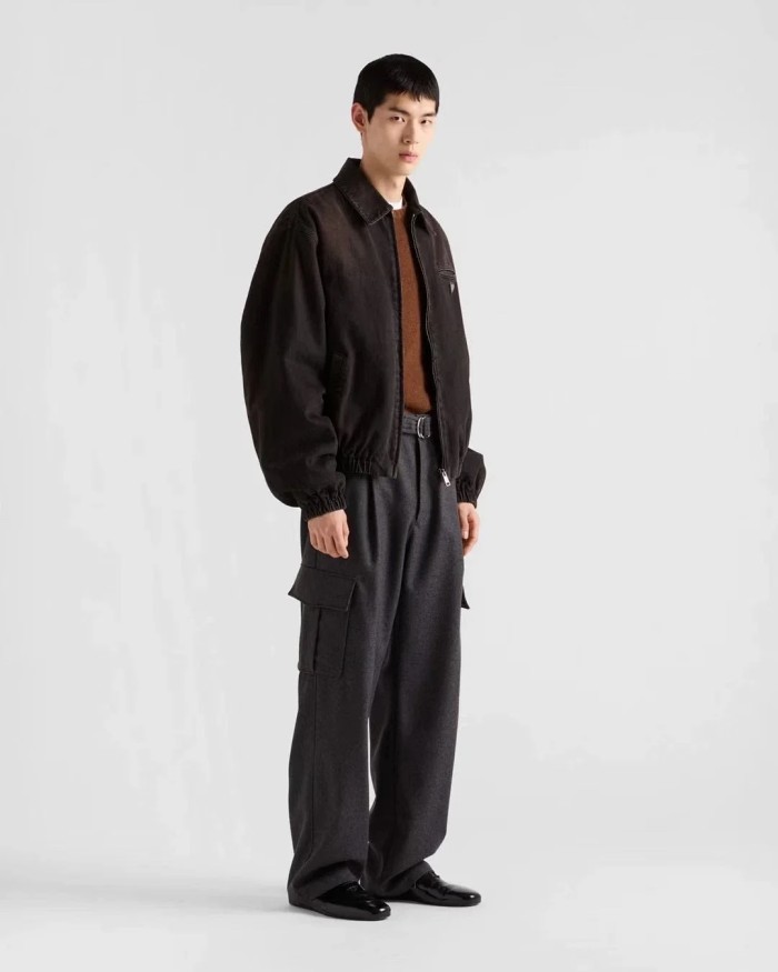 NIGO Prada Men's Autumn and Winter Solid Color Logo Applique Zipper Loose Denim Jacket #nigo74971