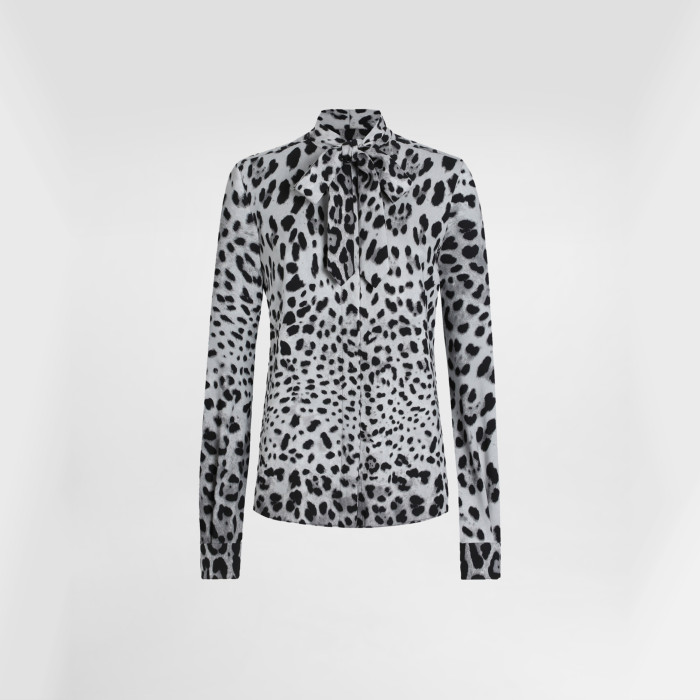 NIGO Dolce&Gabbana Women's Spring And Summer Leopard Print Bow Silk Shirt Temperament Elegant Luxury Tie Shirt Blouse Ngvp #nigo9865