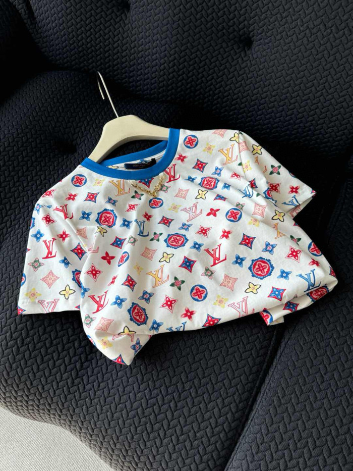 NIGO Louis Vuitton Women's Summer Logo Pattern Printed Cotton Knit Round Neck Regular Fit Short Sleeve T-Shirt #nigo74964