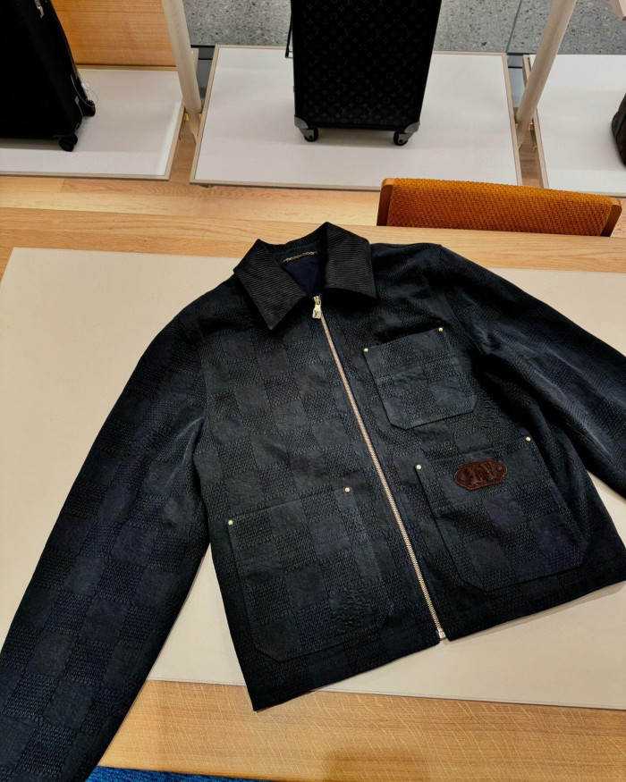 NIGO Louis Vuitton Men's Spring and Fall Black Embossed Pattern Spliced Zipper Long Sleeve Jacket #nigo74969