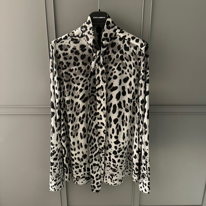 NIGO Dolce&Gabbana Women's Spring And Summer Leopard Print Bow Silk Shirt Temperament Elegant Luxury Tie Shirt Blouse Ngvp #nigo9865