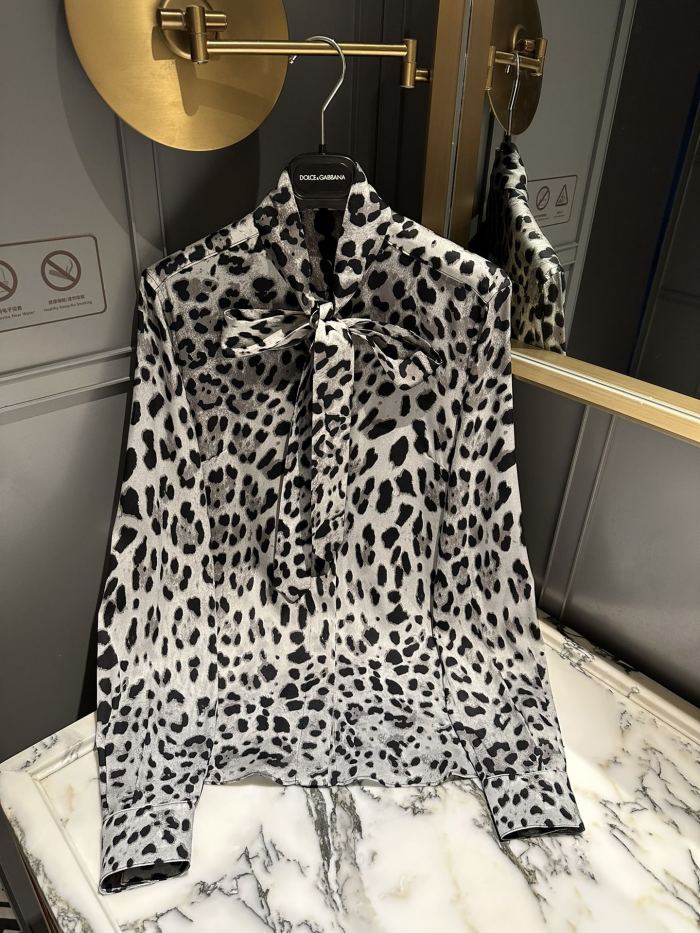 NIGO Dolce&Gabbana Women's Spring And Summer Leopard Print Bow Silk Shirt Temperament Elegant Luxury Tie Shirt Blouse Ngvp #nigo9865