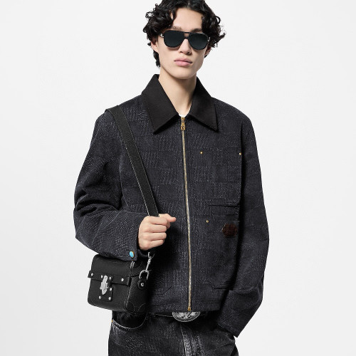 NIGO Louis Vuitton Men's Spring and Fall Black Embossed Pattern Spliced Zipper Long Sleeve Jacket #nigo74969