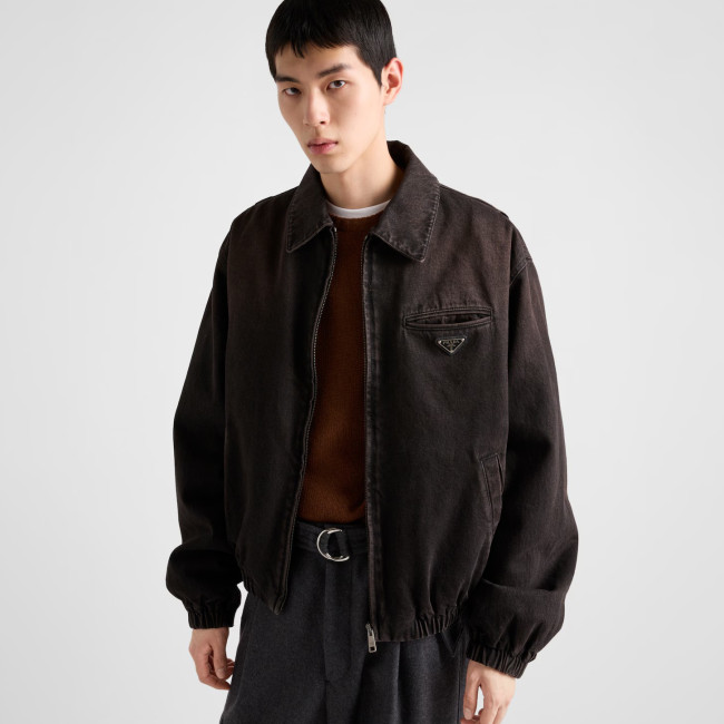 NIGO Prada Men's Autumn and Winter Solid Color Logo Applique Zipper Loose Denim Jacket #nigo74971