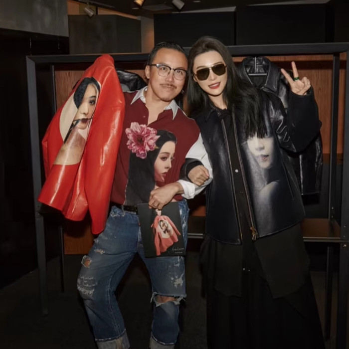 NIGO Yohji Yamamoto Pour Homme X Fan Bingbing Portrait Leather Jacket Men's Women's Autumn/winter Fashion Red Lapel Leather Zip Jacket Ngvp #nigo9866