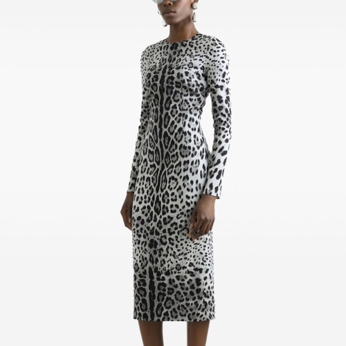 NIGO Dolce&Gabbana Women's Spring Summer Leopard Printed Tight Long Dress Long Sleeve Round Neck Fashion Temperament Elegant Dresses  Ngvp #nigo9863