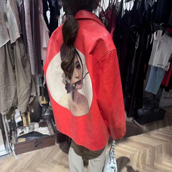 NIGO Yohji Yamamoto Pour Homme X Fan Bingbing Portrait Leather Jacket Men's Women's Autumn/winter Fashion Red Lapel Leather Zip Jacket Ngvp #nigo9866