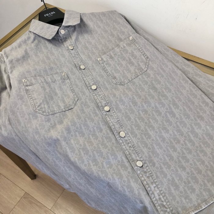 NIGO Dior Men's Spring And Fall Letters Full Print Lapel Single Breasted Long Sleeved Denim Shirt Jeans Pants Set Suit #nigo74966