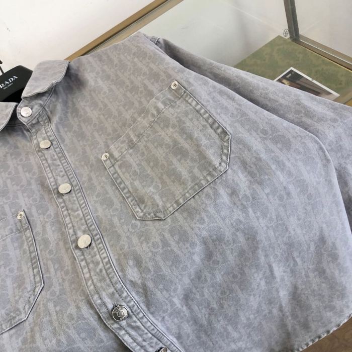 NIGO Dior Men's Spring And Fall Letters Full Print Lapel Single Breasted Long Sleeved Denim Shirt Jeans Pants Set Suit #nigo74966