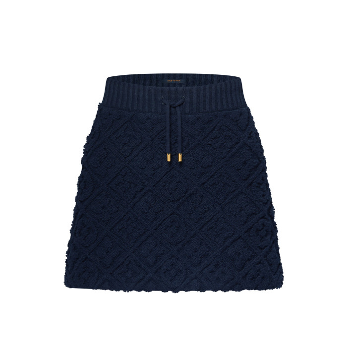 NIGO Louis Vuitton Women's Spring And Autumn Solid Color Single Breasted Ribbed Round Neck Long Sleeved Single-breasted Wool Cardigan Jacket Sweater Drawstring Mid Waist Casual Skirt Suit Set #nigo74753