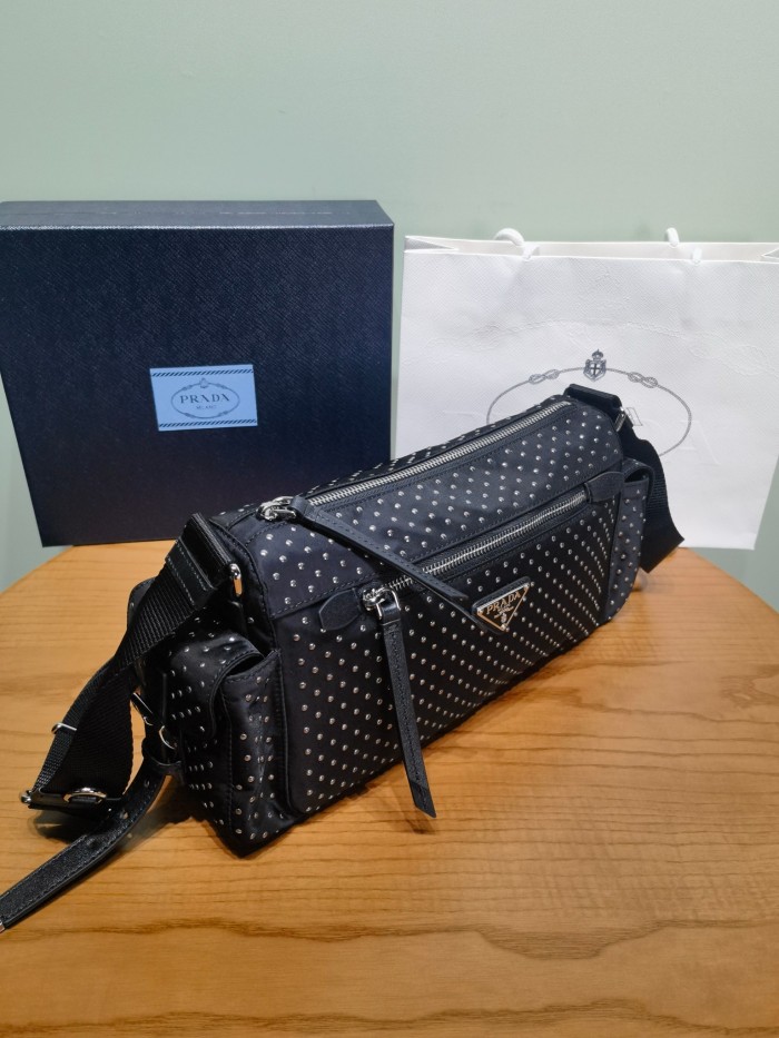NIGO Prada Women's Metal Triangle Label Zipper Closure Rivet Finish Nylon Shoulder Crossbody Bag Bags #nigo74989