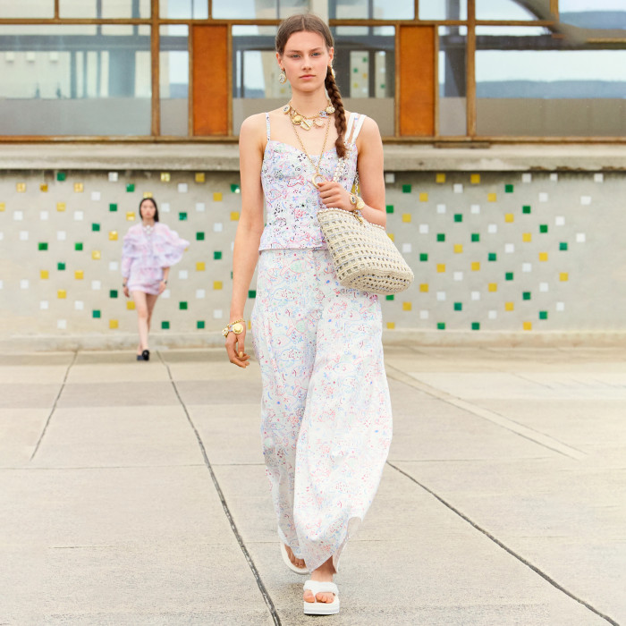 NIGO Chanel Women's Spring/Summer Graffiti Printed Camisole Top Wide Leg Jeans Pants Set Suit #nigo74985