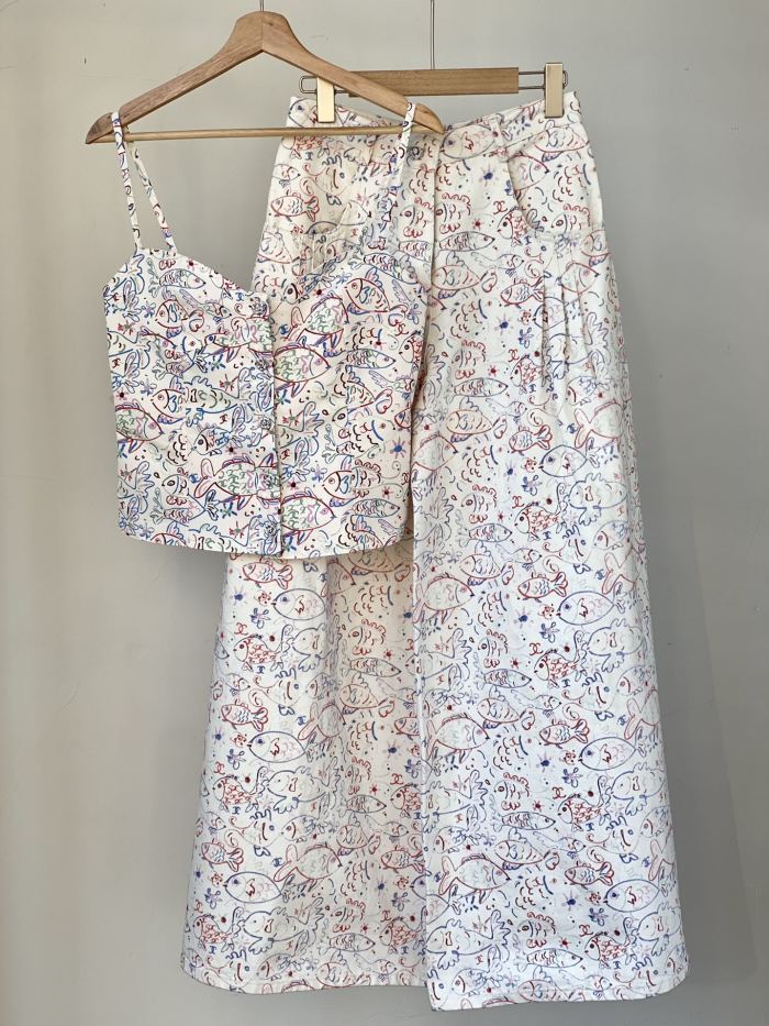 NIGO Chanel Women's Spring/Summer Graffiti Printed Camisole Top Wide Leg Jeans Pants Set Suit #nigo74985