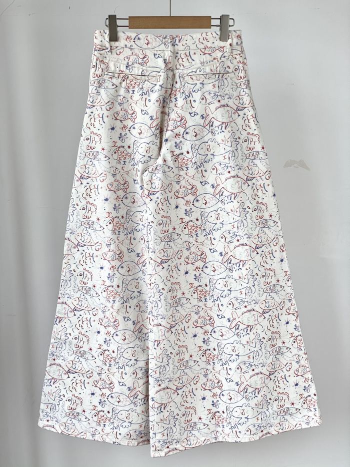 NIGO Chanel Women's Spring/Summer Graffiti Printed Camisole Top Wide Leg Jeans Pants Set Suit #nigo74985