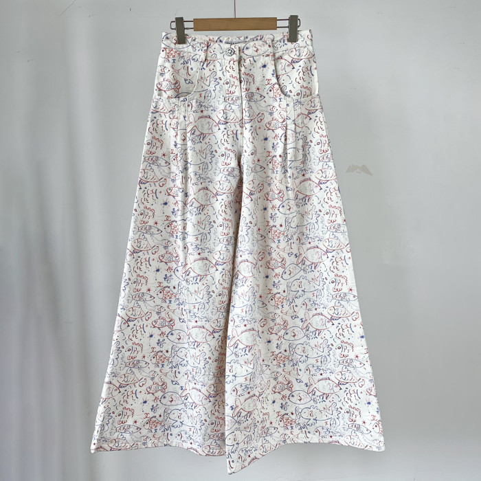 NIGO Chanel Women's Spring/Summer Graffiti Printed Camisole Top Wide Leg Jeans Pants Set Suit #nigo74985
