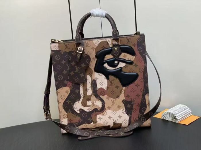 NIGO Louis Vuitton Sac Plat NV Men's Brown Adjustable Removable Shoulder Strap Pattern Printed Coated Canvas and Cowhide Handbag Bag Bags #nigo99862