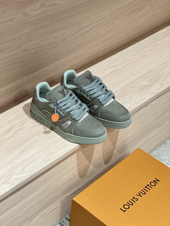NIGO Louis Vuitton LV Trainer Men's Round Toe Colorblock Leather Lace-Up Low Top Board Shoes #nigo74983