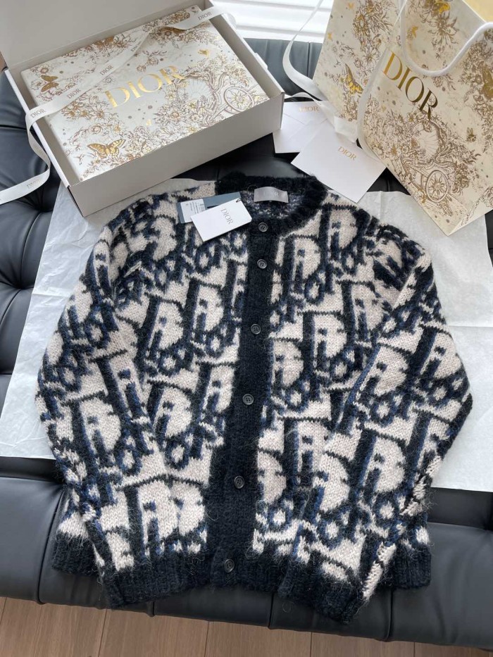 NIGO Dior Men's Spring And Fall Letters Full Print Round Neck Mohair Single Breasted Long Sleeve Knit Jacket #nigo75119