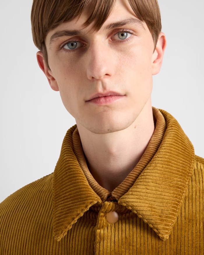 NIGO Prada Men's Fall And Winter Logo Lapel Single-Breasted Solid Color Fitted Short Section Long Sleeve Corduroy Texture Puffer Down Jacket #nigo71823