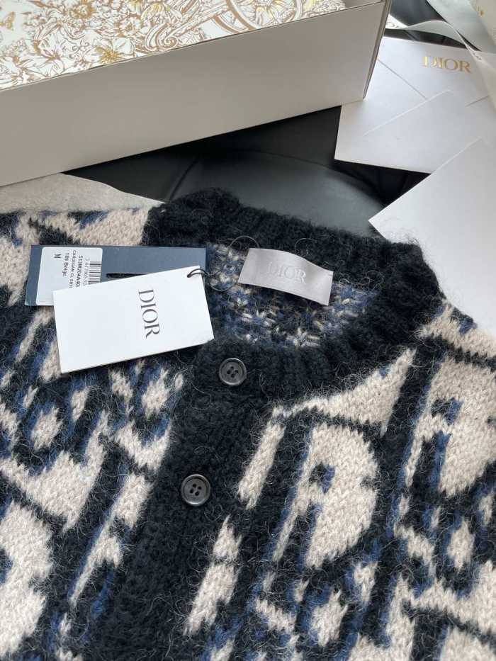 NIGO Dior Men's Spring And Fall Letters Full Print Round Neck Mohair Single Breasted Long Sleeve Knit Jacket #nigo75119