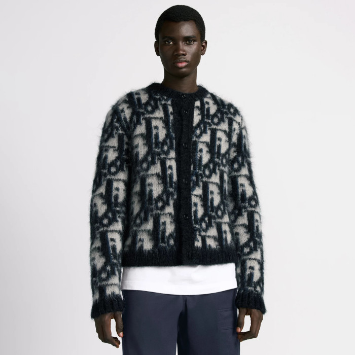 NIGO Dior Men's Spring And Fall Letters Full Print Round Neck Mohair Single Breasted Long Sleeve Knit Jacket #nigo75119