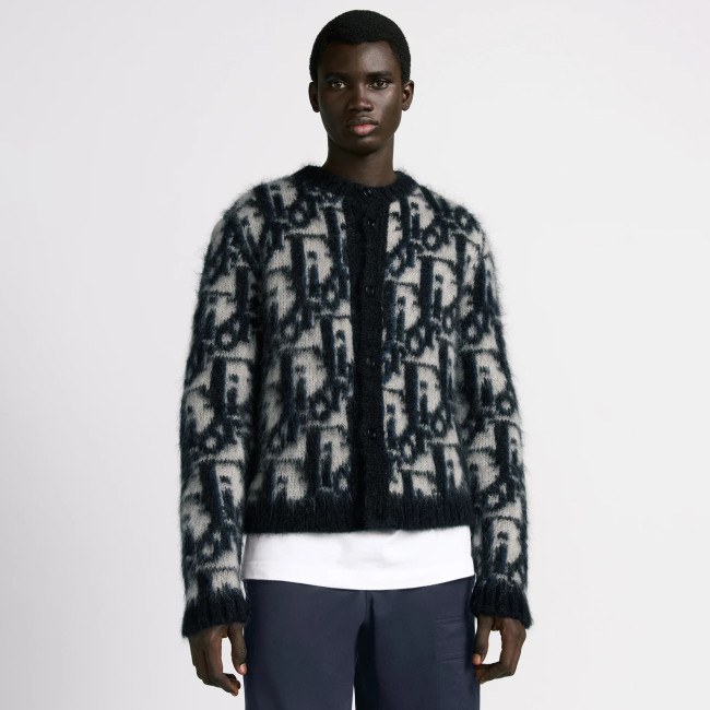 NIGO Dior Men's Spring And Fall Letters Full Print Round Neck Mohair Single Breasted Long Sleeve Knit Jacket #nigo75119