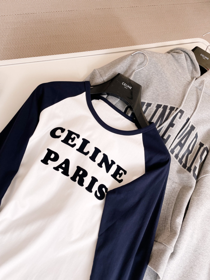 NIGO Celine Women's Summer Color Clash Letter Printed Plunger Round Neck Long Sleeve T-Shirt Top #nigo75111