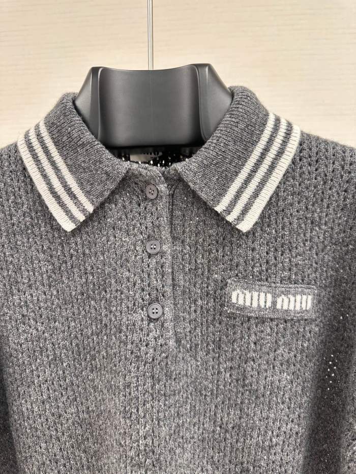 NIGO MiuMiu Women's Spring and Autumn Solid Color Mesh Knit Loose Polo Neck Long Sleeve Sweater #nigo75112