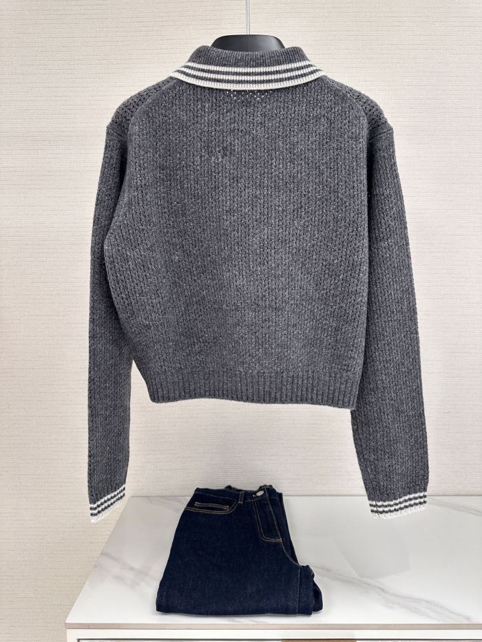 NIGO MiuMiu Women's Spring and Autumn Solid Color Mesh Knit Loose Polo Neck Long Sleeve Sweater #nigo75112