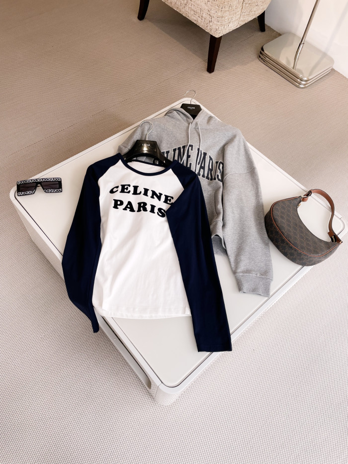 NIGO Celine Women's Summer Color Clash Letter Printed Plunger Round Neck Long Sleeve T-Shirt Top #nigo75111