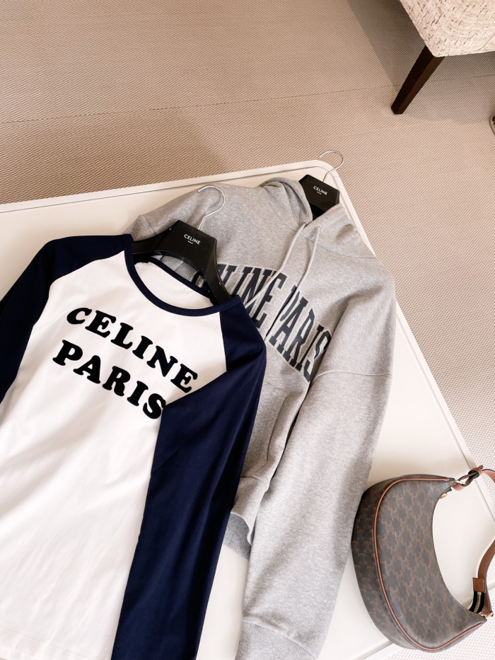 NIGO Celine Women's Summer Color Clash Letter Printed Plunger Round Neck Long Sleeve T-Shirt Top #nigo75111