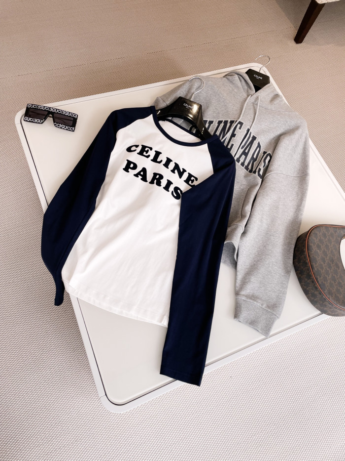 NIGO Celine Women's Summer Color Clash Letter Printed Plunger Round Neck Long Sleeve T-Shirt Top #nigo75111