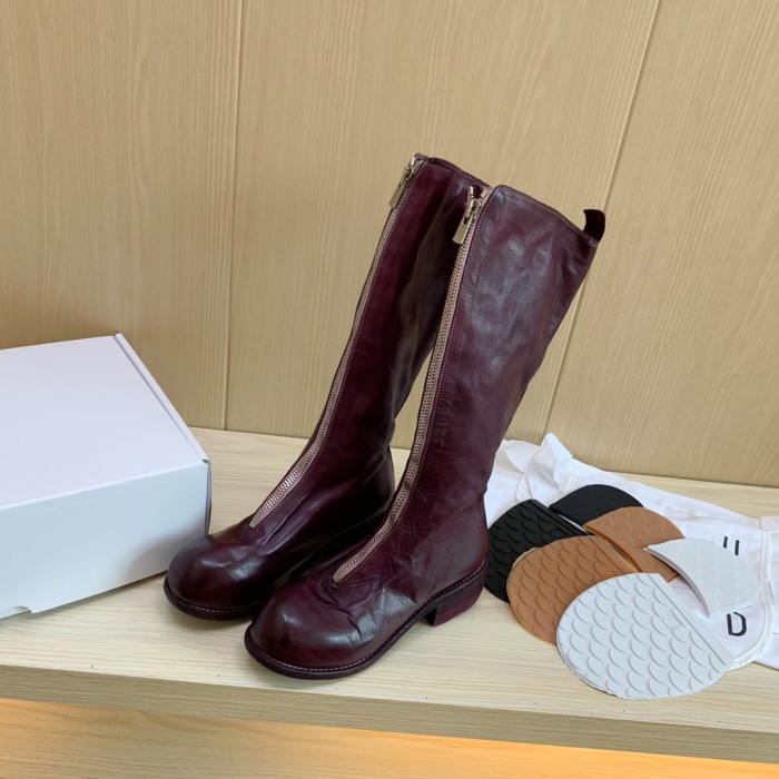NIGO GUIDI Women's Solid Color Washed Horsehide Vintage Thick Sole Tall Boots Shoes #nigo75141