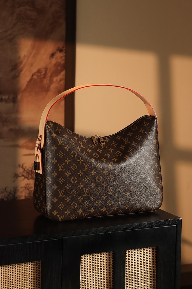 NIGO Louis Vuitton Slouchy Women's Brown Letter Logo Zipper Closure Coated Canvas Tote Shoulder Bag Bags #nigo75135