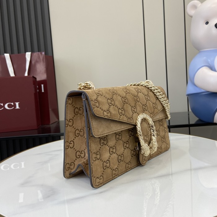 NIGO Gucci Women's Solid Color Sliding Chain Tiger Head Lock Clasp Suede Crossbody Shoulder Bag Bags #nigo75131