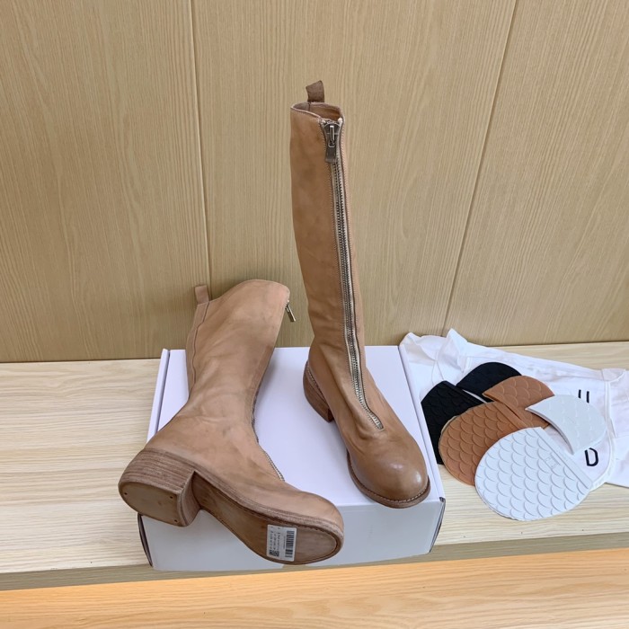 NIGO GUIDI Women's Solid Color Washed Horsehide Vintage Thick Sole Tall Boots Shoes #nigo75141