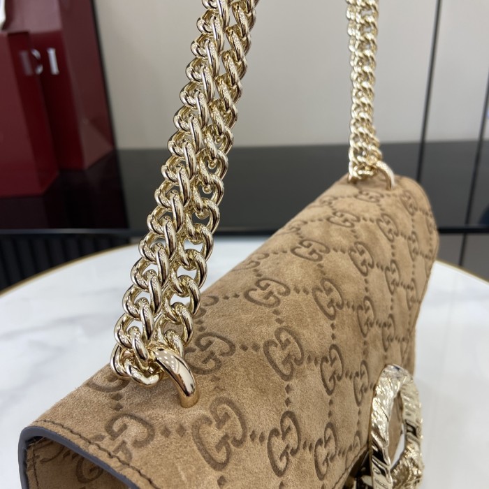 NIGO Gucci Women's Solid Color Sliding Chain Tiger Head Lock Clasp Suede Crossbody Shoulder Bag Bags #nigo75131