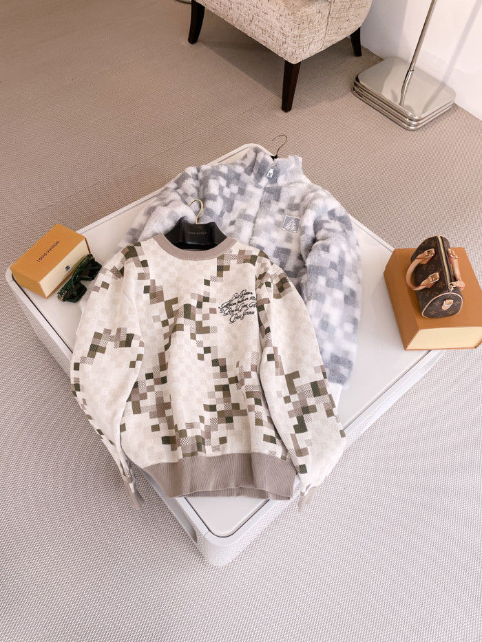 NIGO Louis Vuitton Men's Spring and Autumn Plaid Printed Round Neck Pullover Long Sleeve Knitted Sweatshirt #nigo75129