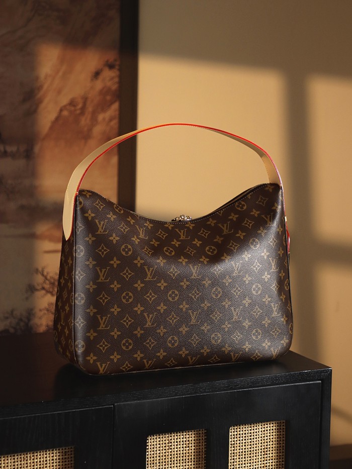 NIGO Louis Vuitton Slouchy Women's Brown Letter Logo Zipper Closure Coated Canvas Tote Shoulder Bag Bags #nigo75135