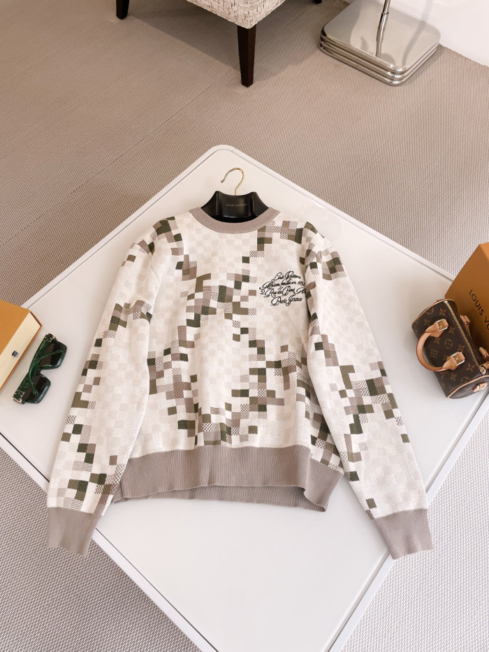 NIGO Louis Vuitton Men's Spring and Autumn Plaid Printed Round Neck Pullover Long Sleeve Knitted Sweatshirt #nigo75129