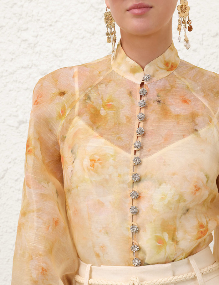 NIGO Zimmermann Women's Spring And Summer Yellow Floral Print Single Breasted Long Sleeve Shirt #nigo75154