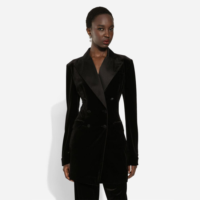 NIGO Dolce&Gabbana Women's Spring, Autumn And Winter Velvet Solid Color Double-Breasted Waisted TURLINGTON Blazer Jacket Ngvp #nigo9881