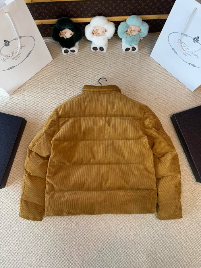 NIGO Prada Men's Fall And Winter Logo Lapel Single-Breasted Solid Color Fitted Short Section Long Sleeve Corduroy Texture Puffer Down Jacket #nigo71823