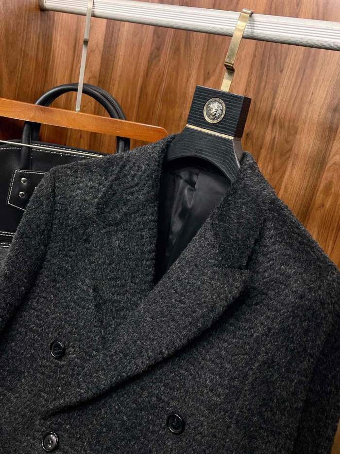 NIGO Hermes Men's Fall And Winter Water Wave Texture Casual Double-Breasted Medium-Length Wool Blend Coat Ngvp #nigo9882