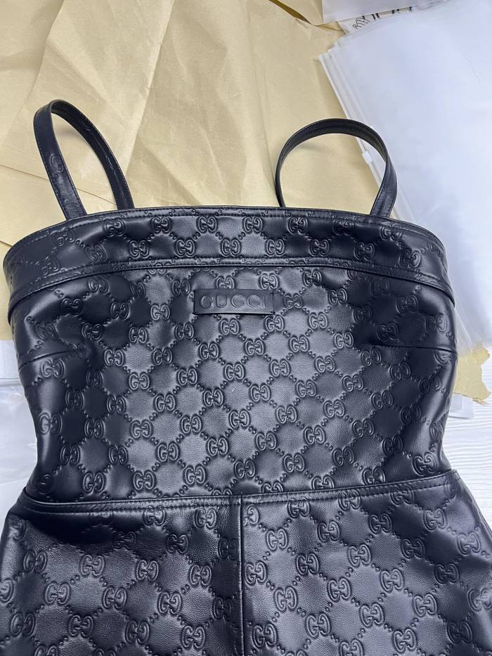NIGO Gucci Women's Spring/Summer Alphabet Embossed Printed Solid Color Leather Halter Jumpsuit #nigo75151