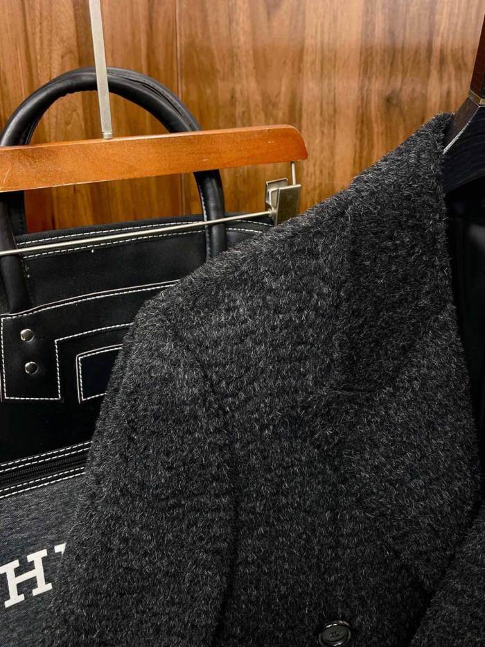 NIGO Hermes Men's Fall And Winter Water Wave Texture Casual Double-Breasted Medium-Length Wool Blend Coat Ngvp #nigo9882