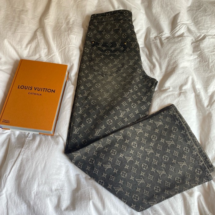 NIGO Louis Vuitton Men's Retro Washed And Embroidered Monogram Pattern Loose Jeans Spring And Autumn Fashion High Street Straight Wide Leg TrousersCasual Pants #nigo71848