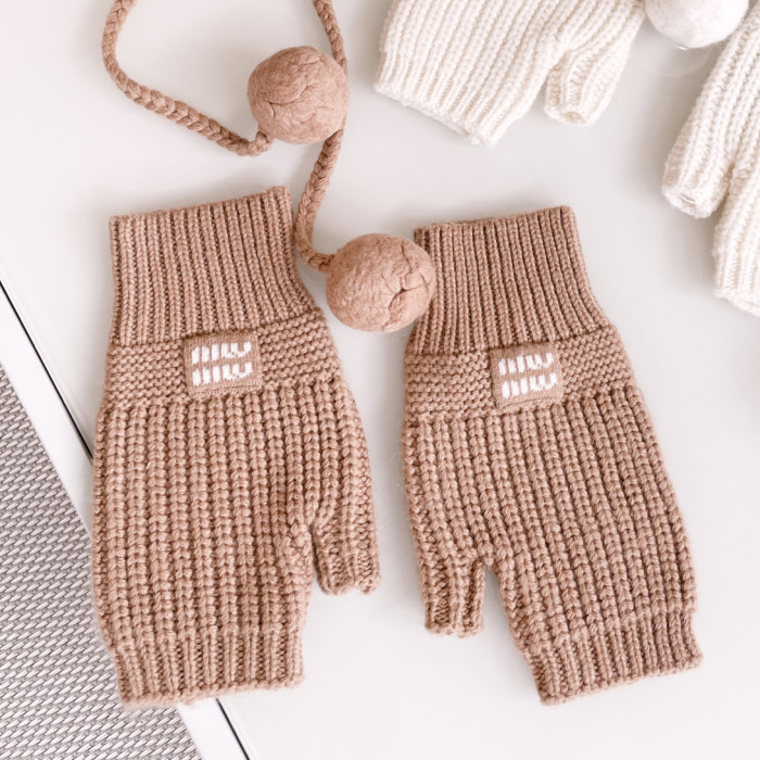 NIGO MiuMiu Women's Solid Color Logo Design Cashmere Knit Pom Pom Hat Woolen Gloves #nigo75169